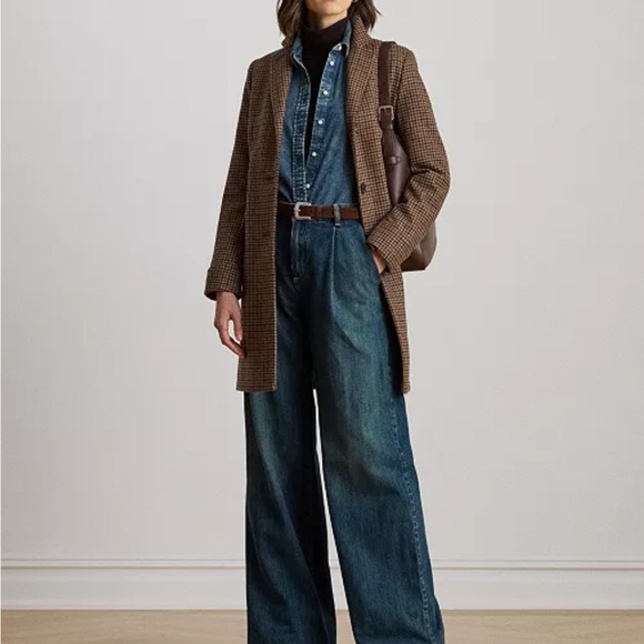 Ralph Lauren Brown Houndstooth Trench Coat - Picture 2 of 4